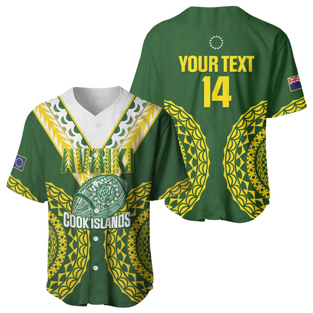 Custom Avaiki Cook Islands Rugby Baseball Jersey Kuki Airani Tatau Green LT14 - Polynesian Pride