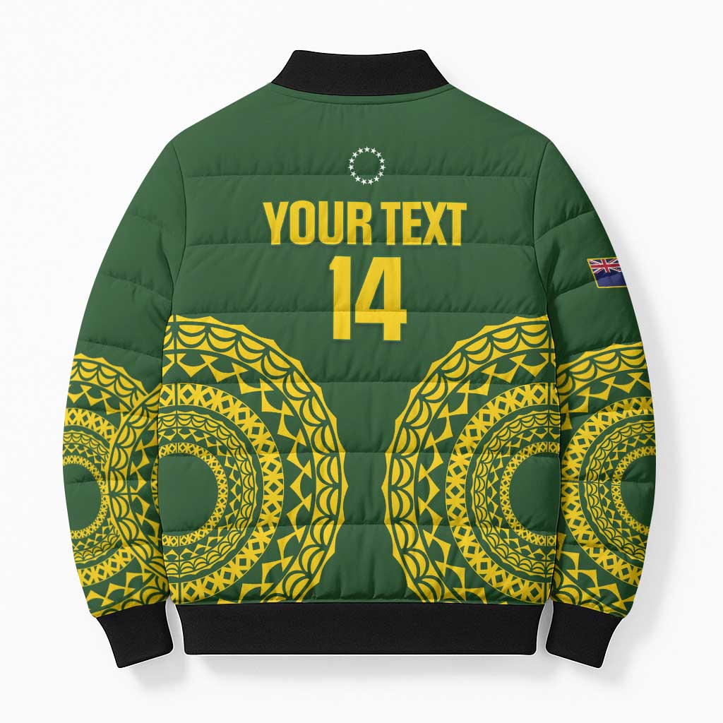 Custom Avaiki Cook Islands Rugby Bomber Puffer Jacket Kuki Airani Tatau Green LT14 - Polynesian Pride