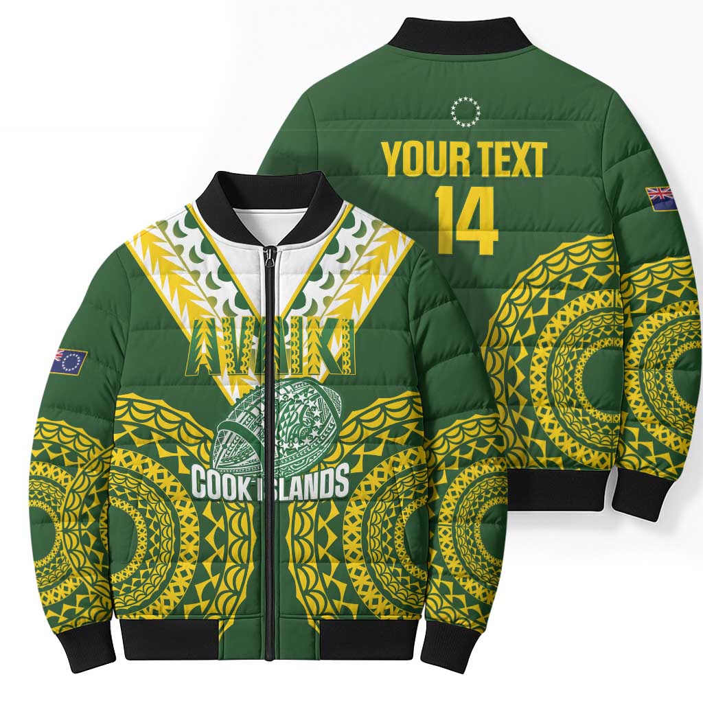 Custom Avaiki Cook Islands Rugby Bomber Puffer Jacket Kuki Airani Tatau Green LT14 - Polynesian Pride