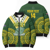 Custom Avaiki Cook Islands Rugby Bomber Puffer Jacket Kuki Airani Tatau Green LT14 - Polynesian Pride