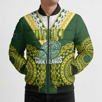 Custom Avaiki Cook Islands Rugby Bomber Puffer Jacket Kuki Airani Tatau Green LT14 - Polynesian Pride