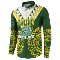 Custom Avaiki Cook Islands Rugby Button Sweatshirt Kuki Airani Tatau Green LT14 - Polynesian Pride