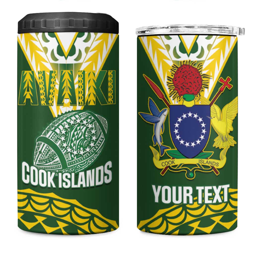 Custom Avaiki Cook Islands Rugby 4 in 1 Can Cooler Tumbler Kuki Airani Tatau Green LT14 One Size: 16 oz Green - Polynesian Pride