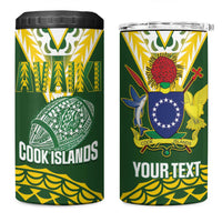 Custom Avaiki Cook Islands Rugby 4 in 1 Can Cooler Tumbler Kuki Airani Tatau Green LT14 One Size: 16 oz Green - Polynesian Pride
