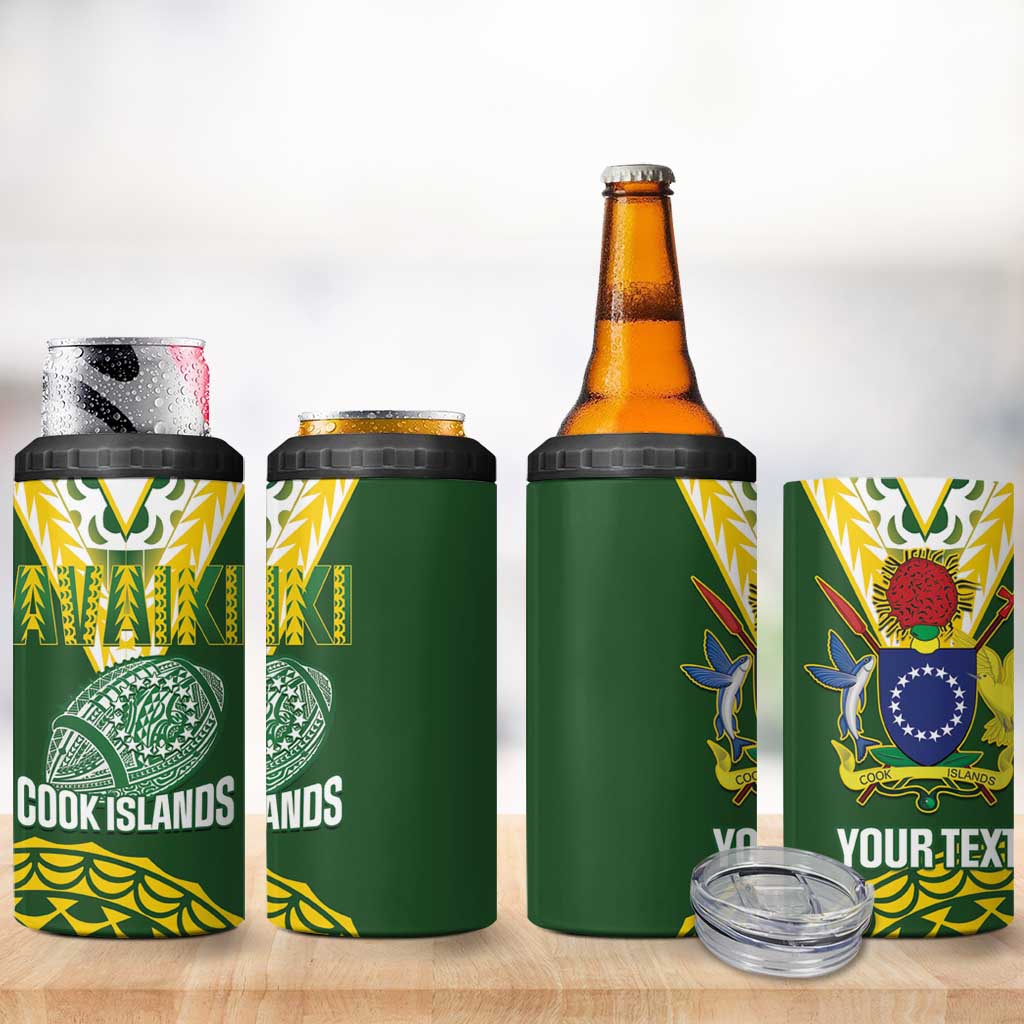 Custom Avaiki Cook Islands Rugby 4 in 1 Can Cooler Tumbler Kuki Airani Tatau Green LT14 - Polynesian Pride