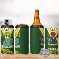 Custom Avaiki Cook Islands Rugby 4 in 1 Can Cooler Tumbler Kuki Airani Tatau Green LT14 - Polynesian Pride