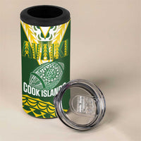 Custom Avaiki Cook Islands Rugby 4 in 1 Can Cooler Tumbler Kuki Airani Tatau Green LT14 - Polynesian Pride