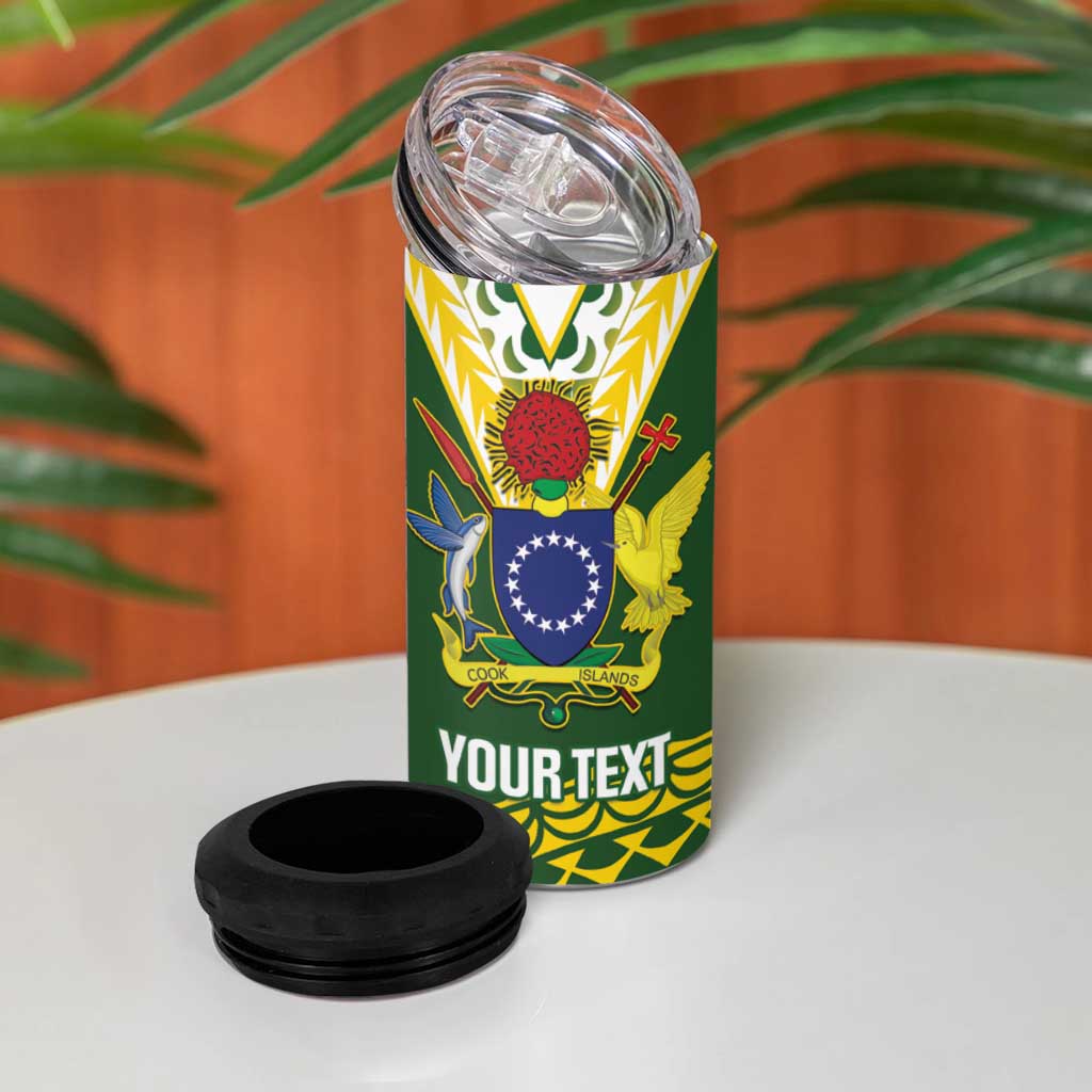 Custom Avaiki Cook Islands Rugby 4 in 1 Can Cooler Tumbler Kuki Airani Tatau Green LT14 - Polynesian Pride