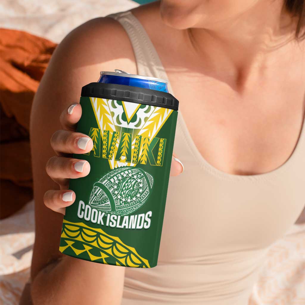 Custom Avaiki Cook Islands Rugby 4 in 1 Can Cooler Tumbler Kuki Airani Tatau Green LT14 - Polynesian Pride