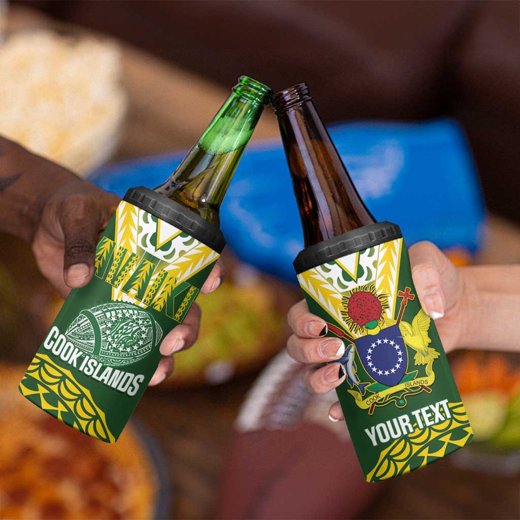 Custom Avaiki Cook Islands Rugby 4 in 1 Can Cooler Tumbler Kuki Airani Tatau Green LT14 - Polynesian Pride