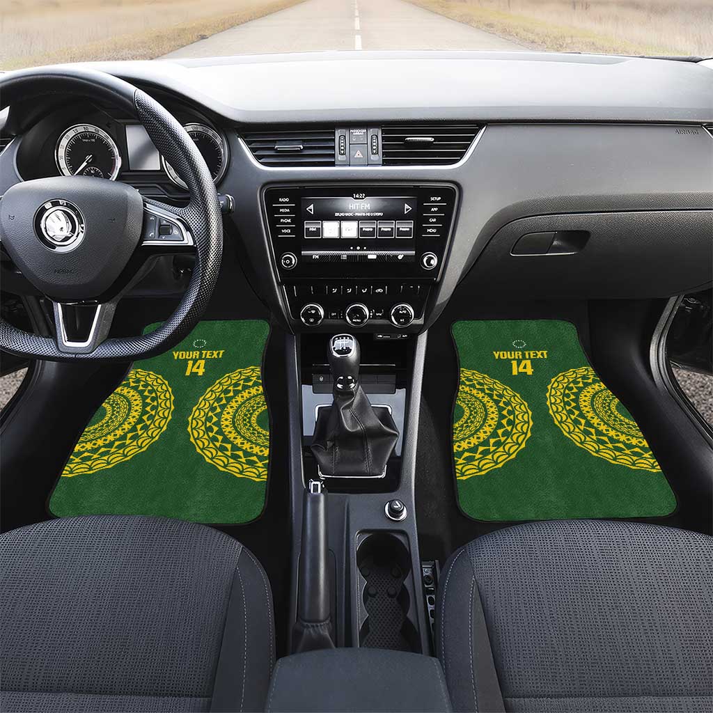 Custom Avaiki Cook Islands Rugby Car Mats Kuki Airani Tatau Green LT14 Set 2pcs - Front Green - Polynesian Pride