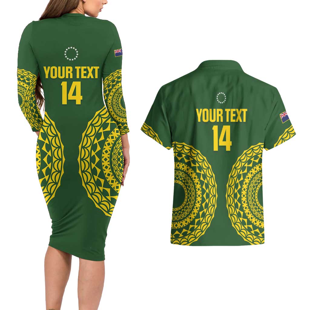 Custom Avaiki Cook Islands Rugby Couples Matching Long Sleeve Bodycon Dress and Hawaiian Shirt Kuki Airani Tatau Green - Polynesian Pride