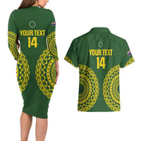 Custom Avaiki Cook Islands Rugby Couples Matching Long Sleeve Bodycon Dress and Hawaiian Shirt Kuki Airani Tatau Green - Polynesian Pride