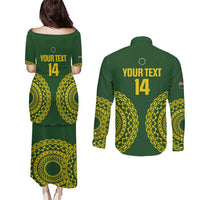 Custom Avaiki Cook Islands Rugby Couples Matching Puletasi and Long Sleeve Button Shirt Kuki Airani Tatau Green LT14 - Polynesian Pride