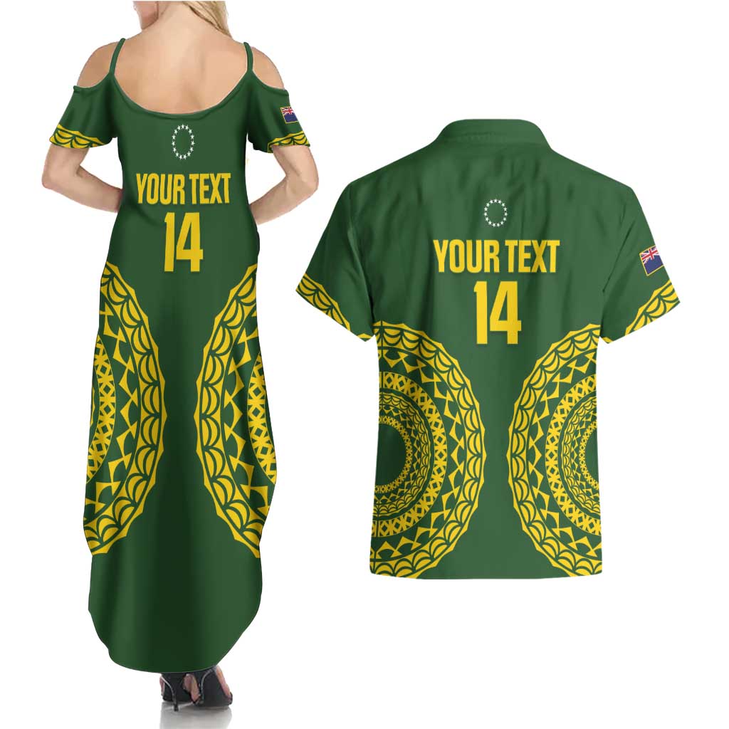 Custom Avaiki Cook Islands Rugby Couples Matching Summer Maxi Dress and Hawaiian Shirt Kuki Airani Tatau Green - Polynesian Pride
