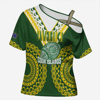 Custom Avaiki Cook Islands Rugby Cross Shoulder Shirt Kuki Airani Tatau Green - Polynesian Pride