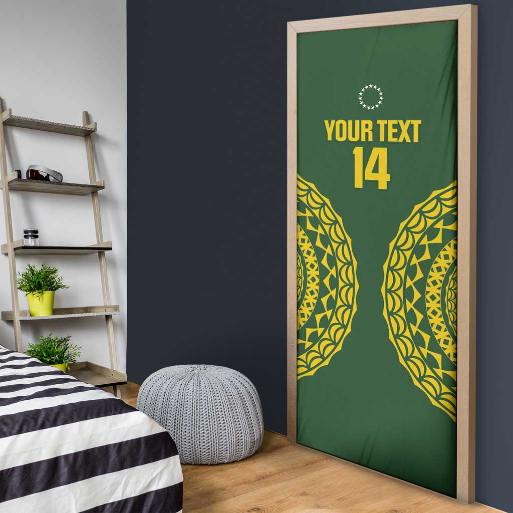 Custom Avaiki Cook Islands Rugby Door Cover Kuki Airani Tatau Green LT14 - Polynesian Pride