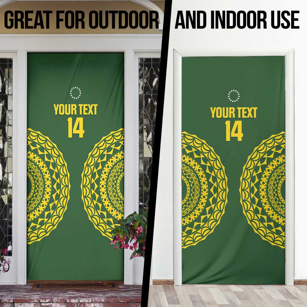 Custom Avaiki Cook Islands Rugby Door Cover Kuki Airani Tatau Green LT14 - Polynesian Pride