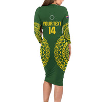 Custom Avaiki Cook Islands Rugby Family Matching Long Sleeve Bodycon Dress and Hawaiian Shirt Kuki Airani Tatau Green - Polynesian Pride
