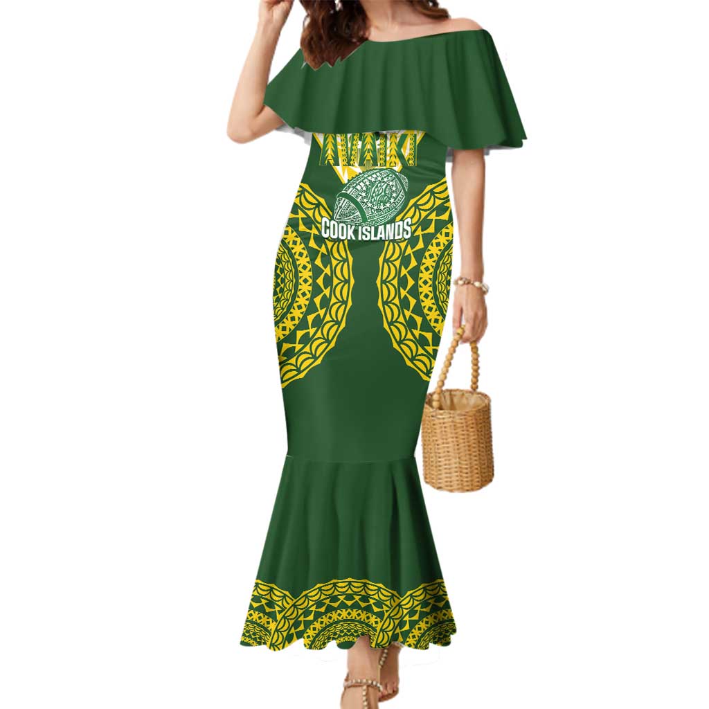 Custom Avaiki Cook Islands Rugby Family Matching Mermaid Dress and Hawaiian Shirt Kuki Airani Tatau Green - Polynesian Pride