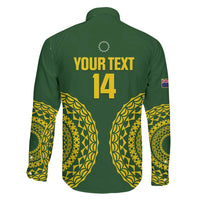 Custom Avaiki Cook Islands Rugby Family Matching Off Shoulder Maxi Dress and Hawaiian Shirt Kuki Airani Tatau Green - Polynesian Pride