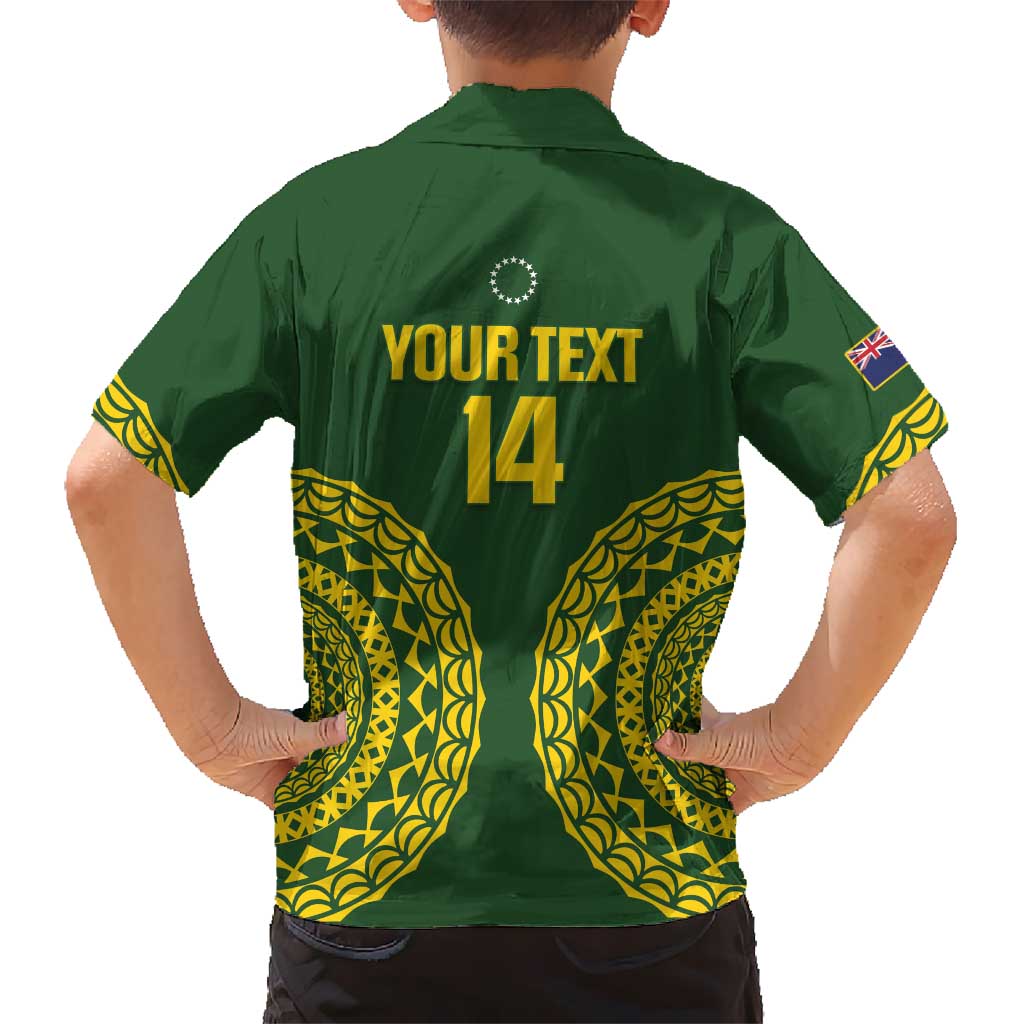 Custom Avaiki Cook Islands Rugby Family Matching Off Shoulder Short Dress and Hawaiian Shirt Kuki Airani Tatau Green - Polynesian Pride