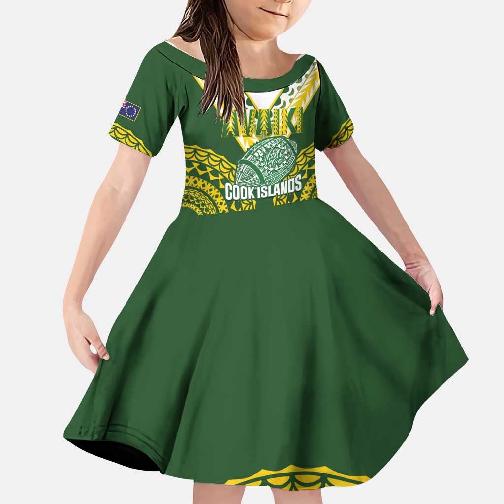 Custom Avaiki Cook Islands Rugby Family Matching Puletasi and Hawaiian Shirt Kuki Airani Tatau Green - Polynesian Pride