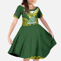 Custom Avaiki Cook Islands Rugby Family Matching Short Sleeve Bodycon Dress and Hawaiian Shirt Kuki Airani Tatau Green - Polynesian Pride