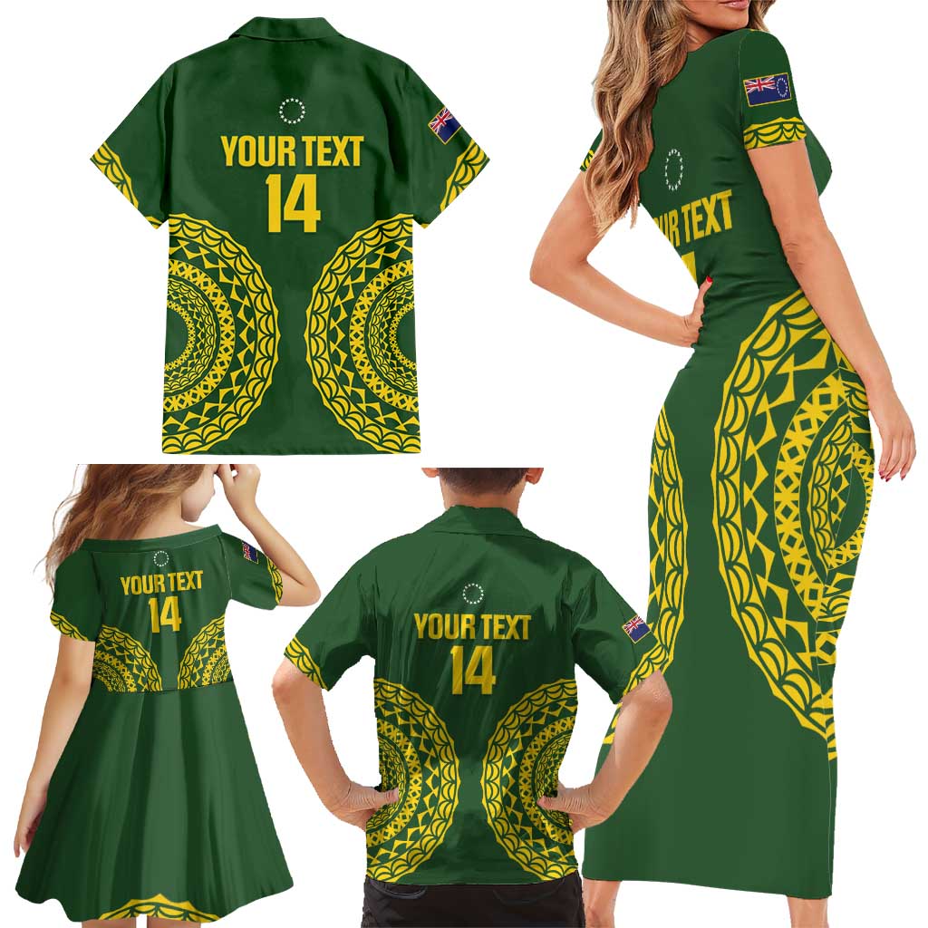 Custom Avaiki Cook Islands Rugby Family Matching Short Sleeve Bodycon Dress and Hawaiian Shirt Kuki Airani Tatau Green - Polynesian Pride