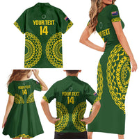 Custom Avaiki Cook Islands Rugby Family Matching Short Sleeve Bodycon Dress and Hawaiian Shirt Kuki Airani Tatau Green - Polynesian Pride