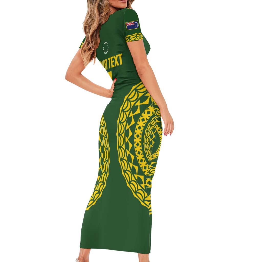 Custom Avaiki Cook Islands Rugby Family Matching Short Sleeve Bodycon Dress and Hawaiian Shirt Kuki Airani Tatau Green - Polynesian Pride