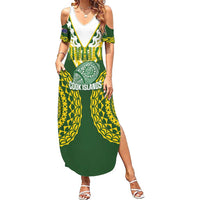 Custom Avaiki Cook Islands Rugby Family Matching Summer Maxi Dress and Hawaiian Shirt Kuki Airani Tatau Green - Polynesian Pride