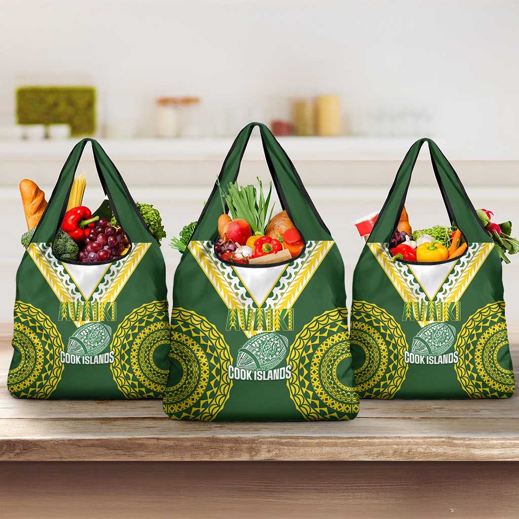 Avaiki Cook Islands Rugby Grocery Bag Kuki Airani Tatau Green LT14 3-pack One Size Green - Polynesian Pride