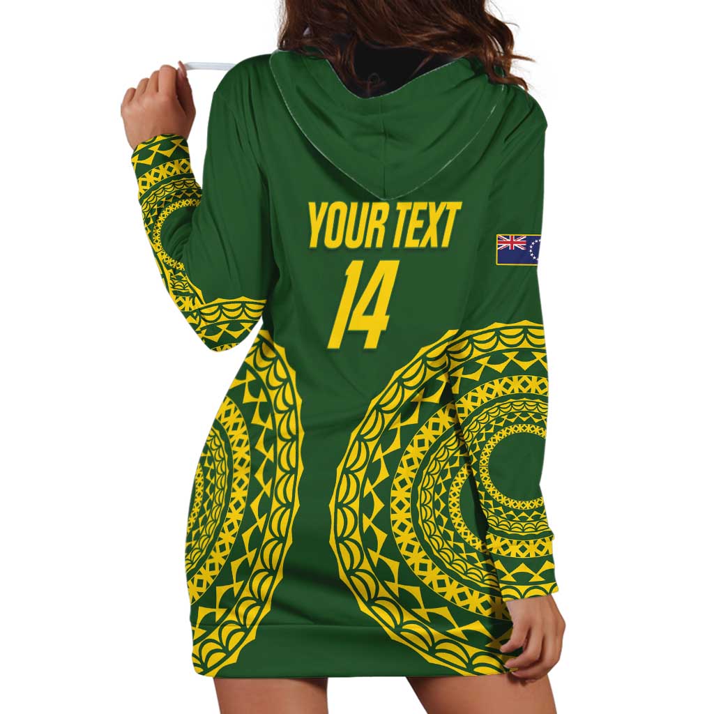 Custom Avaiki Cook Islands Rugby Hoodie Dress Kuki Airani Tatau Green LT14 - Polynesian Pride