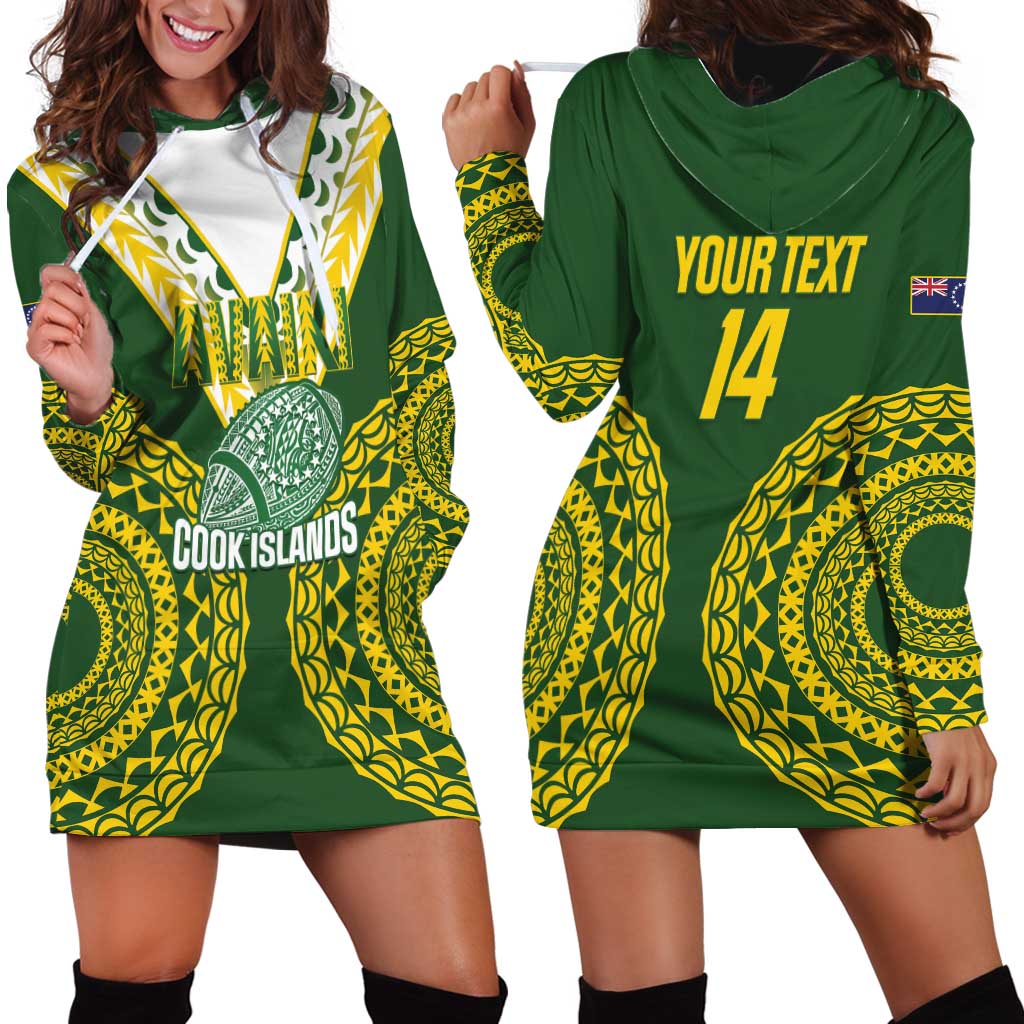Custom Avaiki Cook Islands Rugby Hoodie Dress Kuki Airani Tatau Green LT14 - Polynesian Pride