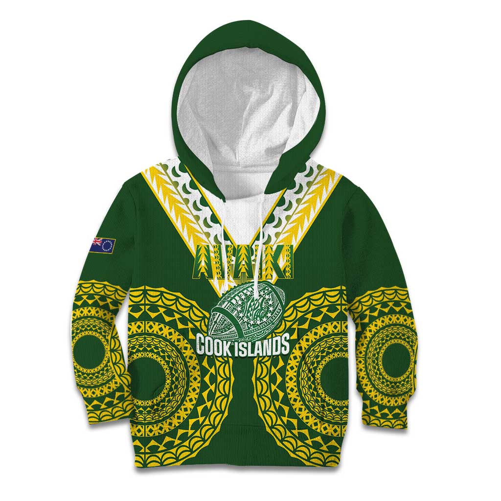 Custom Avaiki Cook Islands Rugby Kid Hoodie Kuki Airani Tatau Green LT14 Hoodie Green - Polynesian Pride