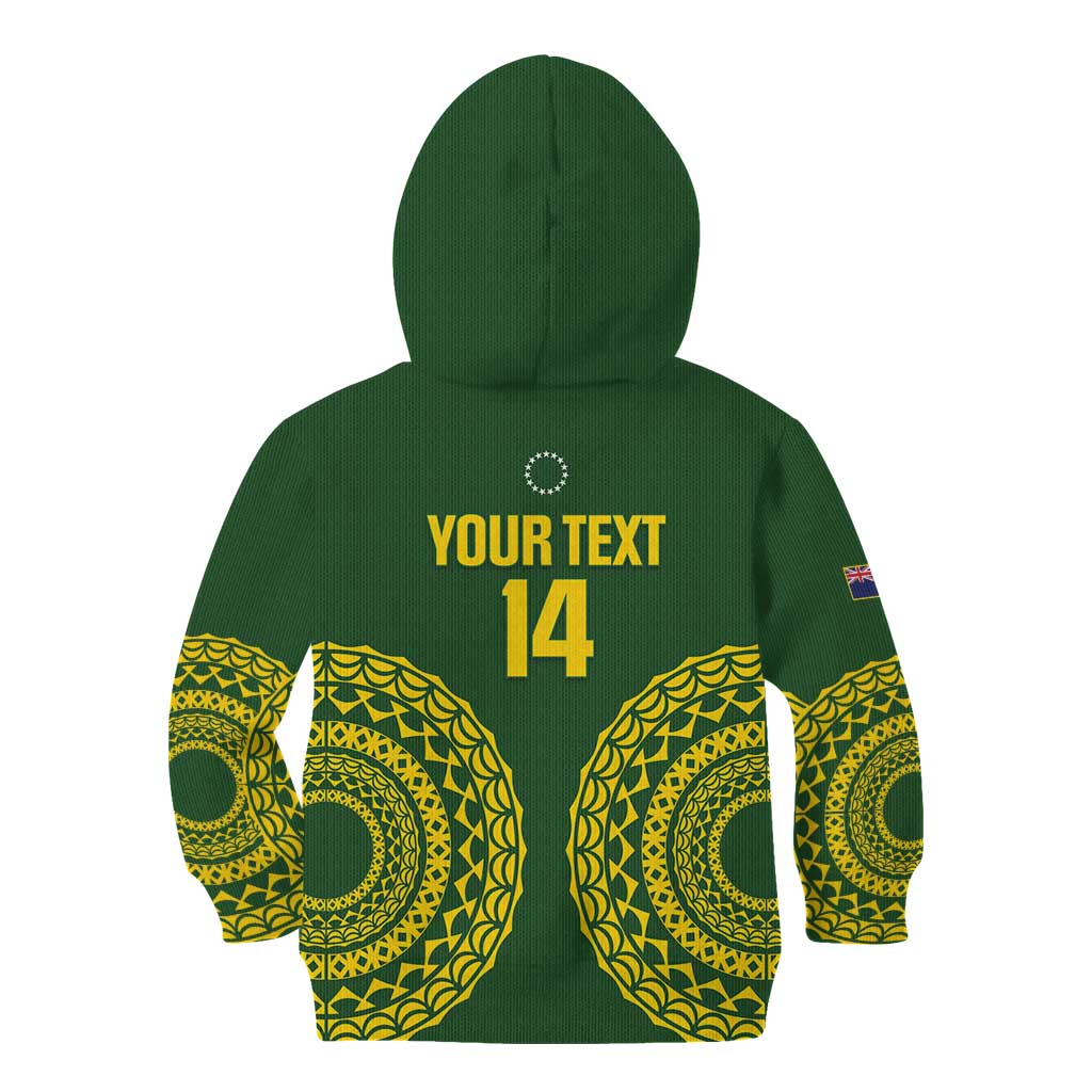 Custom Avaiki Cook Islands Rugby Kid Hoodie Kuki Airani Tatau Green LT14 - Polynesian Pride