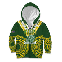 Custom Avaiki Cook Islands Rugby Kid Hoodie Kuki Airani Tatau Green LT14 Zip Hoodie Green - Polynesian Pride