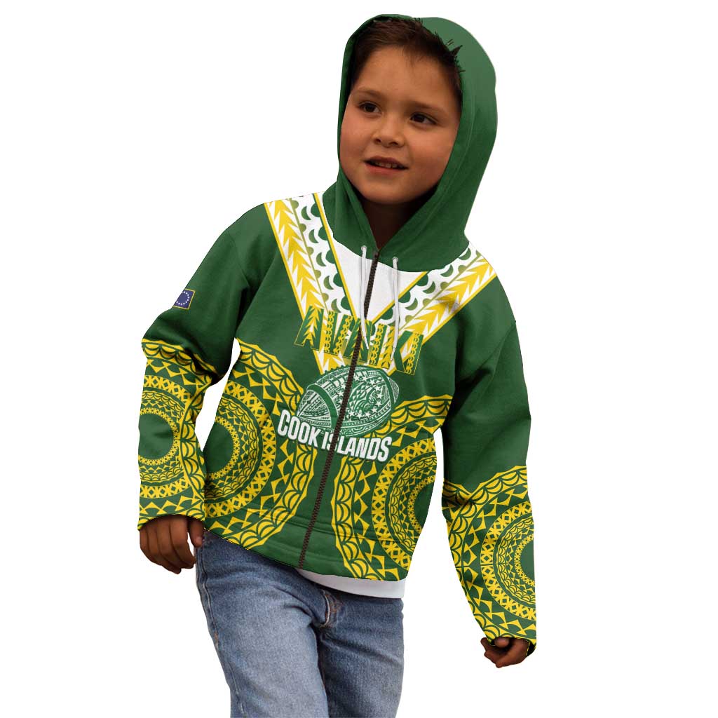 Custom Avaiki Cook Islands Rugby Kid Hoodie Kuki Airani Tatau Green LT14 - Polynesian Pride