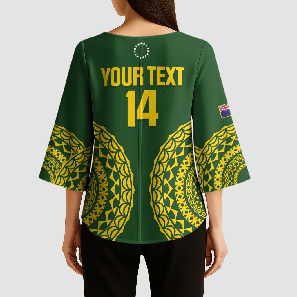Custom Avaiki Cook Islands Rugby Kimono Sleeve Blouse Kuki Airani Tatau Green LT14 - Polynesian Pride