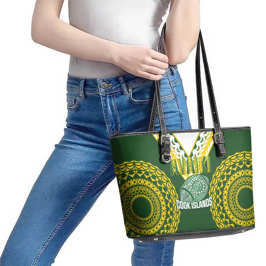 Avaiki Cook Islands Rugby Leather Tote Bag Kuki Airani Tatau Green LT14 - Polynesian Pride