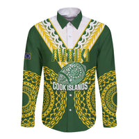 Custom Avaiki Cook Islands Rugby Long Sleeve Button Shirt Kuki Airani Tatau Green LT14 Unisex Green - Polynesian Pride