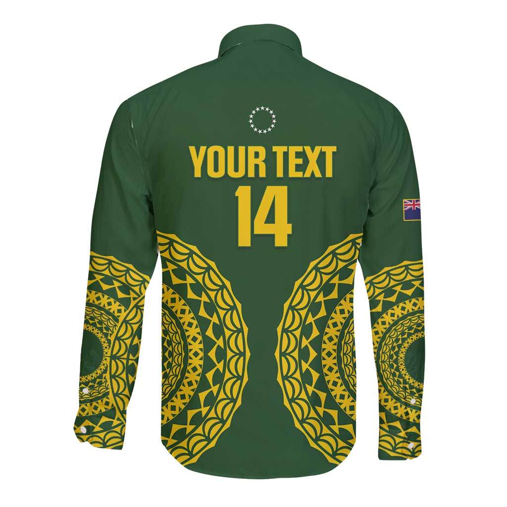 Custom Avaiki Cook Islands Rugby Long Sleeve Button Shirt Kuki Airani Tatau Green LT14 - Polynesian Pride
