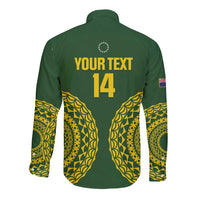 Custom Avaiki Cook Islands Rugby Long Sleeve Button Shirt Kuki Airani Tatau Green LT14 - Polynesian Pride