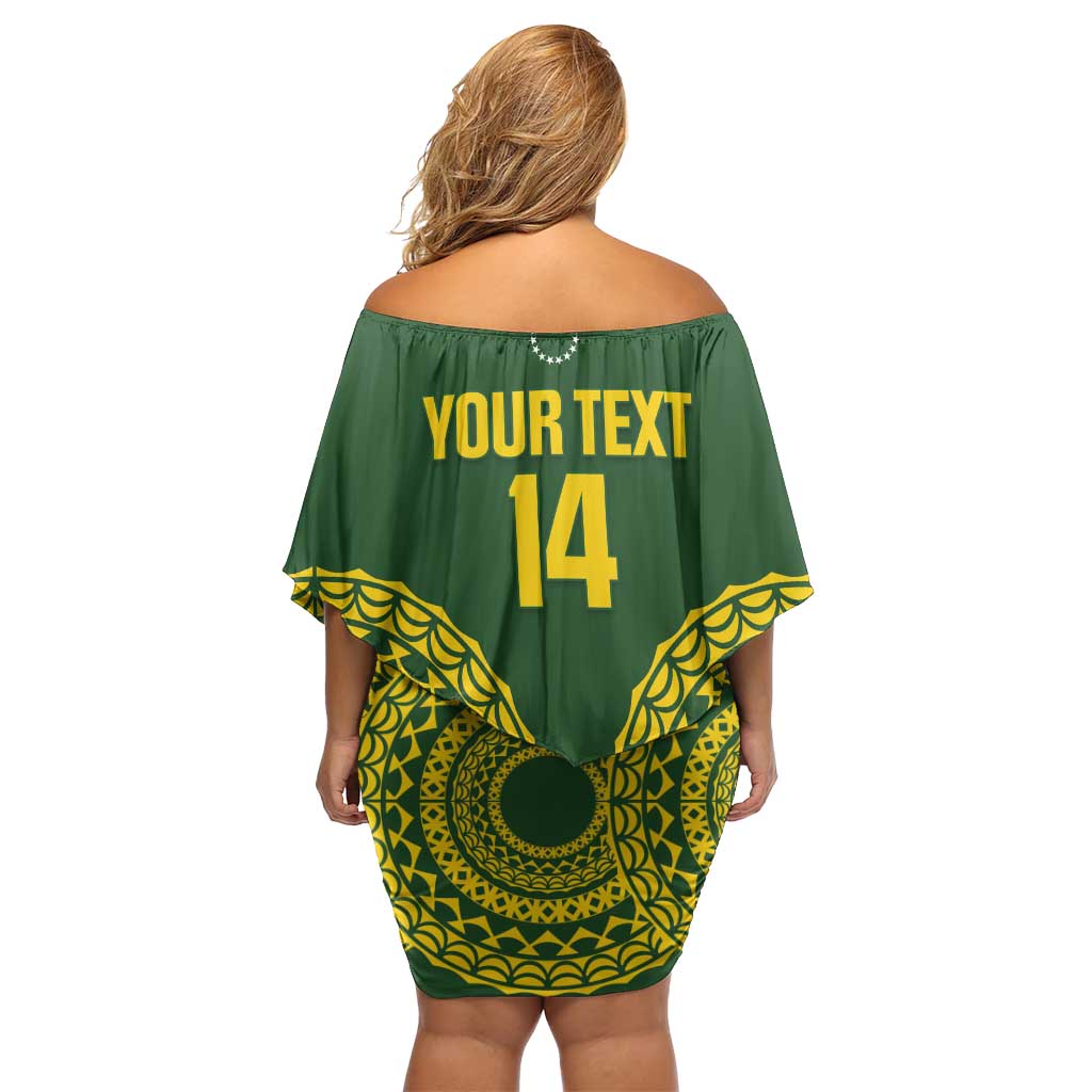 Custom Avaiki Cook Islands Rugby Off Shoulder Short Dress Kuki Airani Tatau Green LT14 - Polynesian Pride