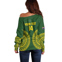 Custom Avaiki Cook Islands Rugby Off Shoulder Sweater Kuki Airani Tatau Green LT14 - Polynesian Pride
