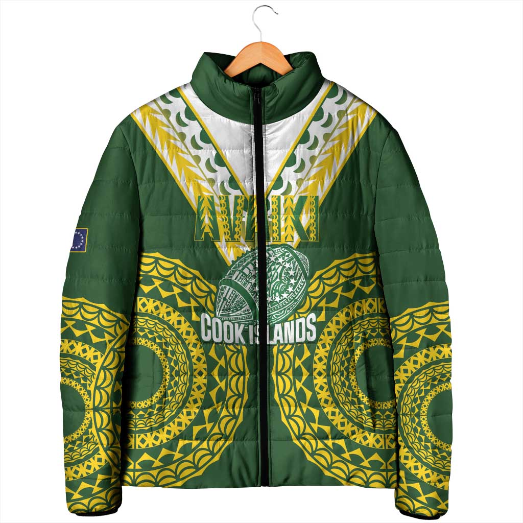 Custom Avaiki Cook Islands Rugby Padded Jacket Kuki Airani Tatau Green LT14 - Polynesian Pride
