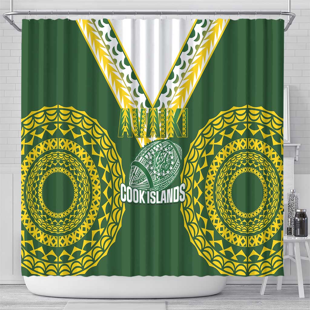 Avaiki Cook Islands Rugby Shower Curtain Kuki Airani Tatau Green LT14 - Polynesian Pride