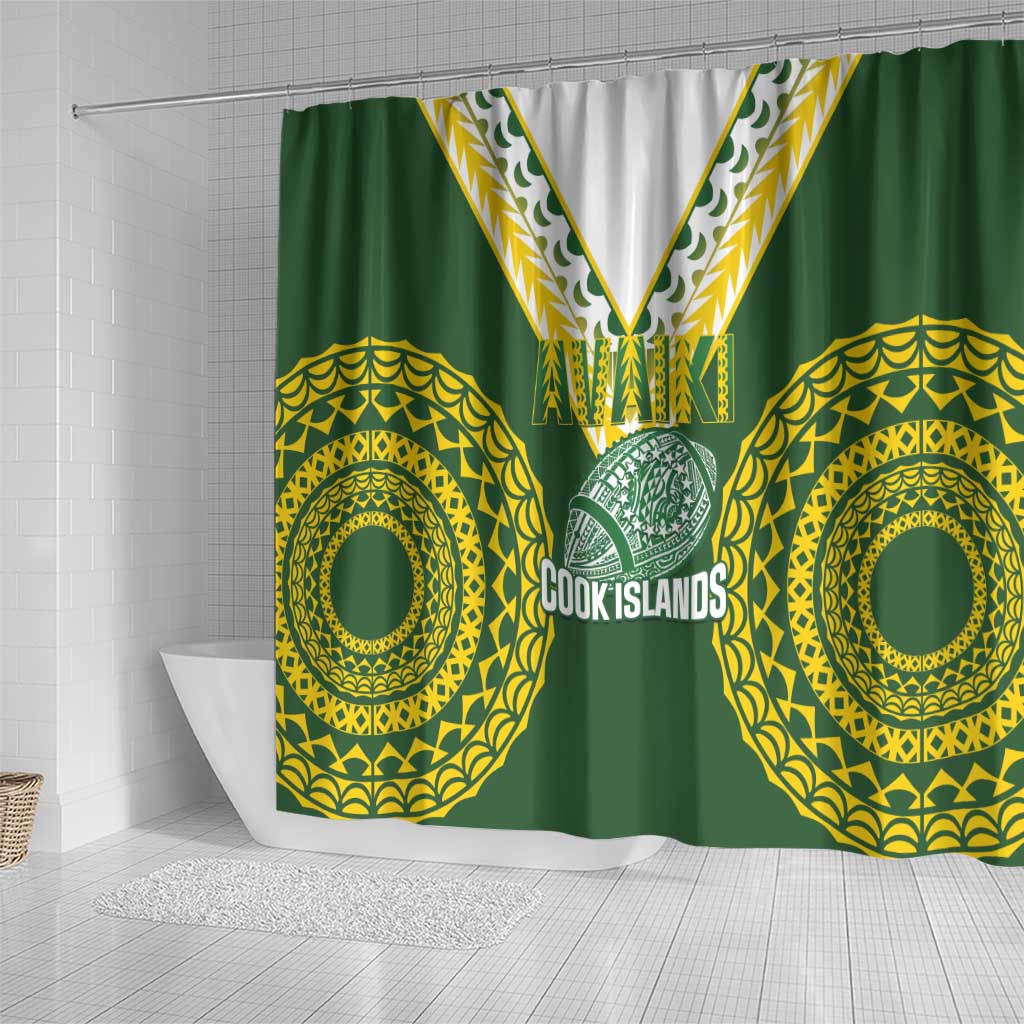 Avaiki Cook Islands Rugby Shower Curtain Kuki Airani Tatau Green LT14 - Polynesian Pride