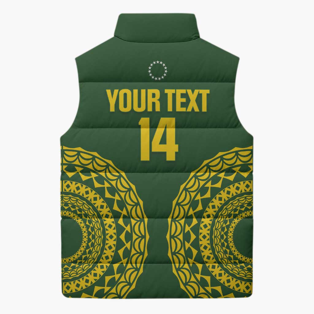 Custom Avaiki Cook Islands Rugby Sleeveless Puffer Jacket Kuki Airani Tatau Green LT14 - Polynesian Pride